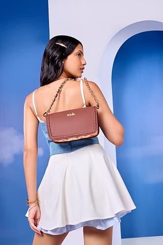 Image of ZOUK Small Shoulder Bag Bag for Women | Stylish Vegan Leather Shoulder Bag with Gold Chain Handle | Water-Resistant | Chic & Handcrafted Purse |