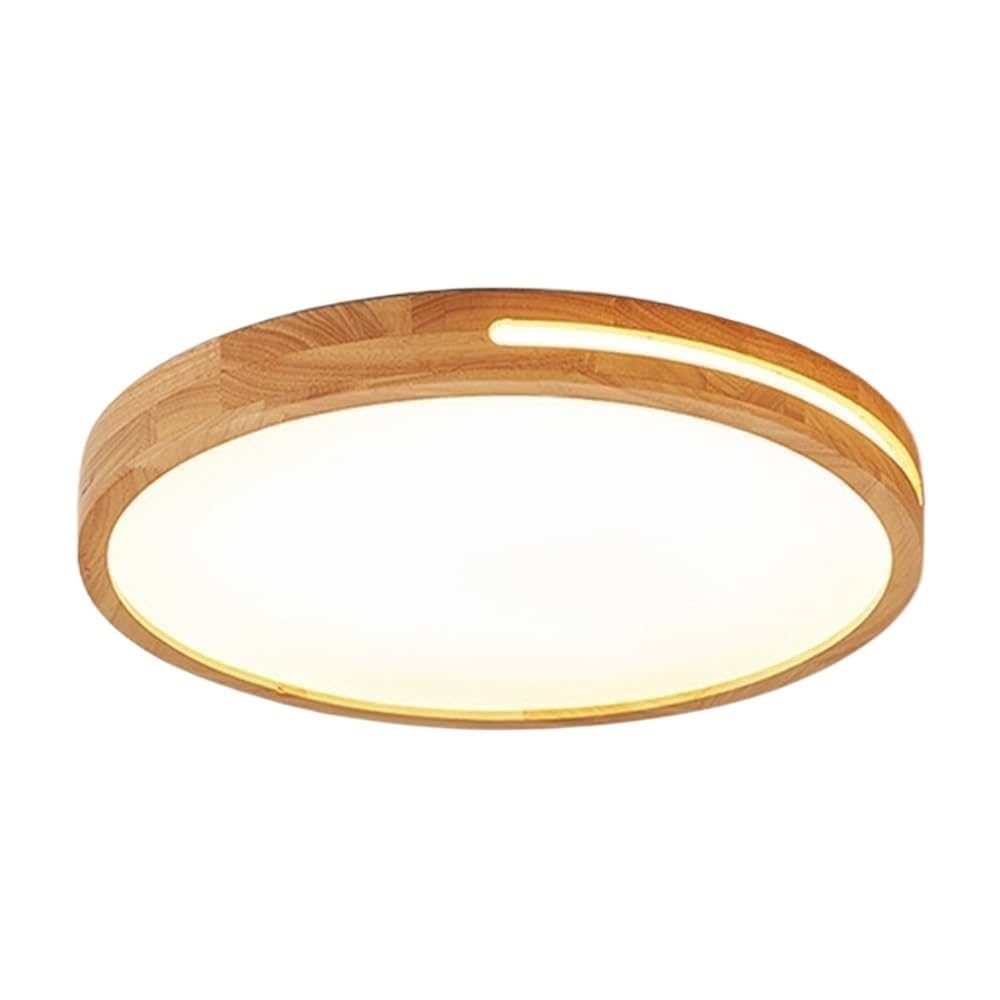 LUOYAOB Nordic Minimalist Round Ceiling Lights PVC Shade Flush Mount Ceiling Lamp Rubber Wood Frame Metal Base Three-Color Mode Ceiling Light Fixture for Bedroom(40cm/15.7in)