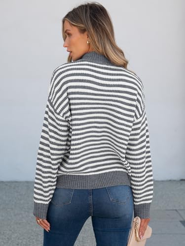 Image of ANRABESS Sweaters for Women Striped Half Zip Long Sleeve Ribbed Knit Pullover Comfy Casual Lightweight Tops 2026 Fall Fashion