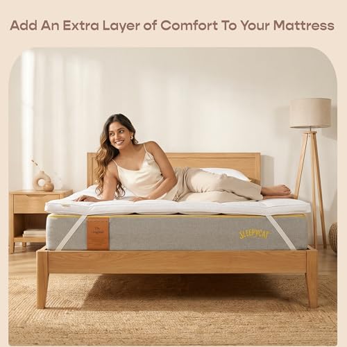 Image of SleepyCat Cotton Microfiber Soft Mattress Topper | Baffle Box Quilting 2 Inch Thickness & Breathable Fill Pefect for All Sleepers (King, 75X72 Incheswhite)