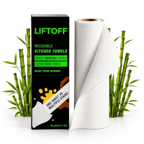 Image of LIFTOFF Bamboo Kitchen Towel Roll Reusable - 20 Sheets Washable Cleaning Wipes Up to 2000 Uses Ultra Absorbent - Eco-Friendly Alternative to Paper Towels-Multipurpose Kitchen & Home Use - Pack of 1