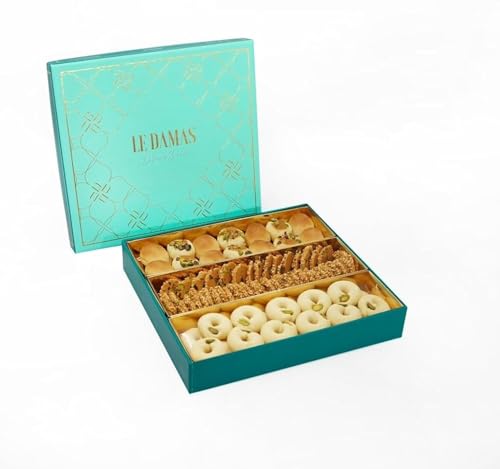 Le Damas Premium Mix cookies 500g, assortments with dates, sesame and pistachio, Gift box, good for family friends and coworkers, Barazak, maamoul ajwa and ghuraiba, dry biscuits for coffee, tea