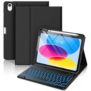 Vobafe Hülle mit Tastatur für iPad A16 11/10 Generation (2025/2022, 11/10.9 Zoll)- 7 Farben Beleuchtete Magnetische Abnehmbare Keyboard Schutzhülle mit Stifthalter für iPad 11. /10. Gen, Schwarz