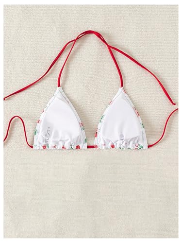 WDIRARA Women's Cherry Print Triangle Bikini Tops Halter Micro Cute Swimsuit Top2