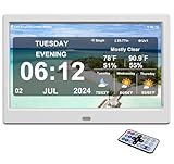 TIMEMOON New Digital Weather Clock with Temperature Humdity Alarm Clock (10.1inch / White)
