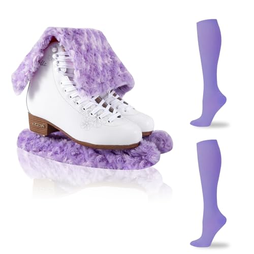 Qchengsan Skate Guards Plus Ice Skating Socks,Ice Skate Blade Cover,Fuzzy Skate Guards for Hockey Skates Figure Skates Ice Skates,Ice Skate Blade Covers,Knee High Skating Socks,Ice Skate Soakers
