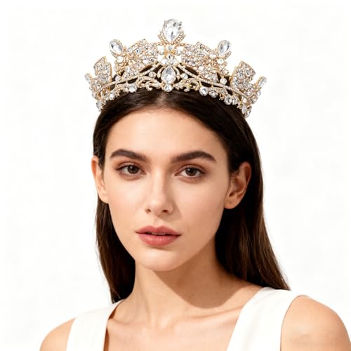 Tiara de boda para novia accesorio elegante de pedrería dorada 5