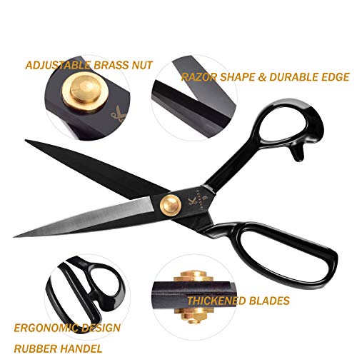 Miniatura 2 de Tijeras De Costura, Tijeras De Modista De 24 Cm Con Cortador De Hilo - Tijeras De Tela Acero Al Carbono Para Cortar Tela, Ropa, Cuero, Materias Primas Negro, Diestro