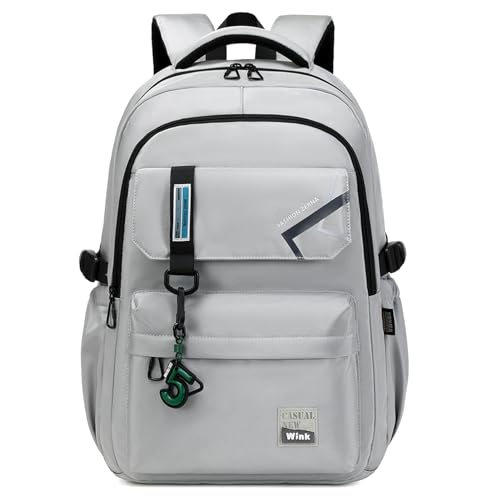 ZHIERNA Mochila escolar para meninos, ensino fundamental, para adolescentes, meninos, impermeável, leve, casual, Cinza claro, 12.6 x 7.48 x 18.5 inches