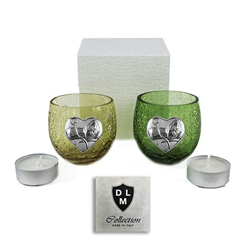 DLM-29683 (Kit 6 Pezzi) Portacandela Bicchiere Porta Candela in Vetro con Cuore per Santa Cresima bomboniera