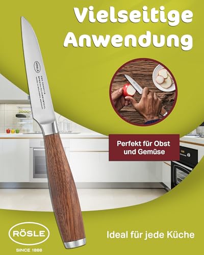 Foto von RÖSLE Gemüsemesser Masterclass 9 cm - Hochwertiges und scharfes Küchenmesser mit gerader Stahlklinge, ideal als Obstmesser und Gemüsemesser, Schneidemesser mit ergonomischem Griff aus Walnussholz