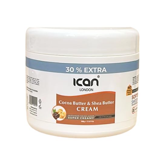ican London Cocoa Butter & Shea Butter Moisturizing Cream For Face & Body 500g, 500 g (Pack of 1)