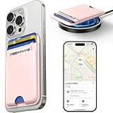 Wtuhu MagSafe Wallet with Full Find My Slim RFID-Blocking Vegan Leather Phone Wallet Portable Dual-Pocket 5 Cards Holder Strong Magnetic for iPhone 12–16 Series Not for 13/12 Mini (Pink)