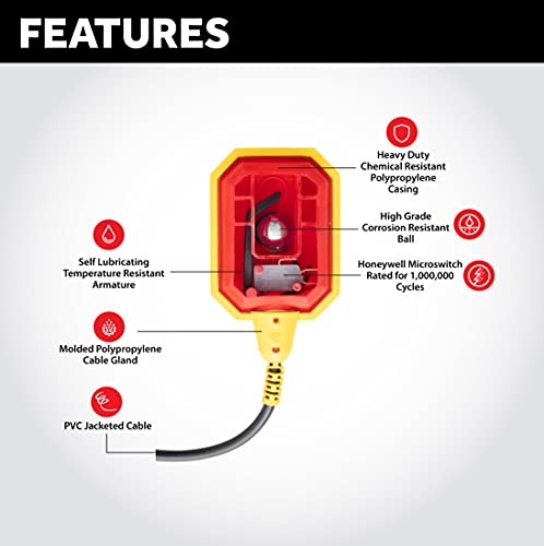 Float Switch For Sump Pump - 10-Foot Water Level Sensor With Honeywell Microswitch And Adjustable Tether Length For Ground Water Bilge Pump And Water Tank – Non-Corrosive Pp Casing, Rated To 13 Amps #TOP2