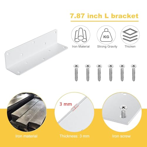 8" x 2" x 2" L Brackets Heavy Duty, Large Iron Corner Bracket Metal Joint, Thickness 3mm Including Screws, for Wooden Bookshelf Furniture Cabinet (White-4PCS) by IronArtistry - Image 3