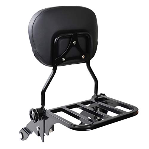 AUFER Black Adjustable & Detachable Backrest Sissy Bar Upright Passenger Backrest w/Pad With Luggage Rack Fit For Touring Road King Street Glide FLHR FLHX FLHT FLTR 2009-2020