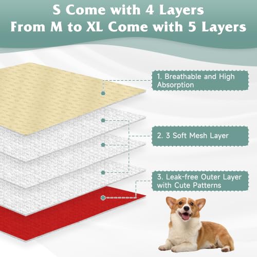 Image of Dog Diapers Female 5pcs,Reusable Dog Doggie Puppy Doggy Diapers Female, Period Panties in Heat, Red, XLarge