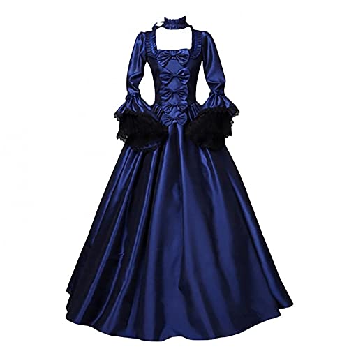Women s Gorgeous Gothic Ball Gown Flared Sleeves Renaissance Vintage Dress Bow-Knot Masquerade Gown Floor Length Long Dress Blue