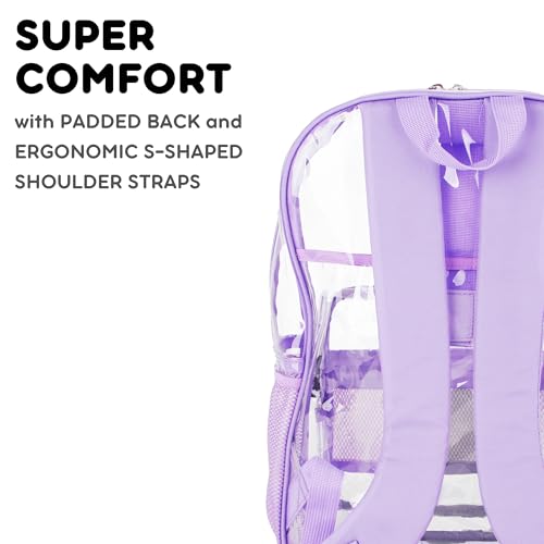 Image of J World Heavy-Duty Clear Backpack for Girls Women Kids. Large Transparent See Through TPU Laptop Bookbag for School, Digital Lavender
