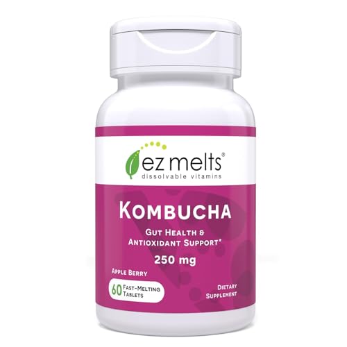 EZ Melts Dissolvable Sugar-Free Kombucha Tablets with SCOBY & Apple Cider Vinegar, Gut Health...
