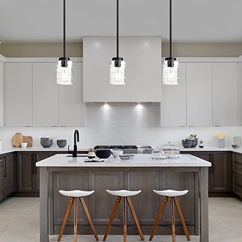 Todoluz Black Pendant Light With Textured Seedy Glass, 1-Light Indoor Hanging Light Fixture For Kitchen Island Dining Room #TOP4