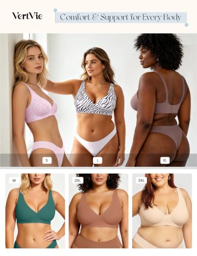 Image of Vertvie Jelly Wireless Bras for Women Push Up Plunge Seamless T-Shirt Bras No Underwire Supportive Full Coverage Bralettes