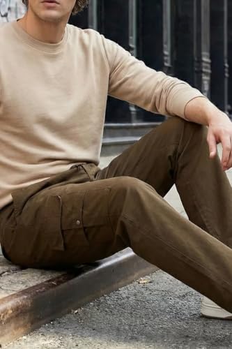 Image of Veirdo Pure Cotton Baggy Fit Regular Length Mid Rise 4 Pocket Cargos for Men (Colors: Black, Olive, Grey, Brown & Navy)