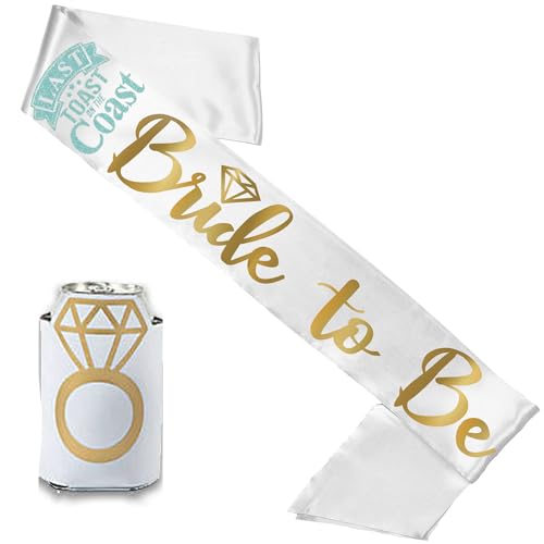 Last Toast on the Coast Decorations - BRIDAL GRADE SATIN Bride to Be Sash - Gold and Blue Nautical Bachelorette Party