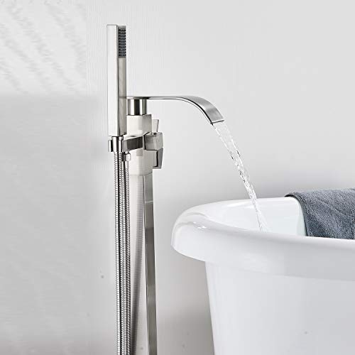 Senlesen Stainless Steel Bathroom Free Standing Tub Filler Faucet Brushed Nickel Freestanding Bathtub Faucets With Handheld Shower Mixer Taps #TOP7