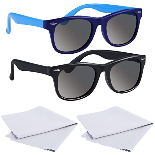 URATOT Paquete de 2 lentes de sol polarizadas flexibles para niños de 4 a 12 años de edad polarizadas, Negro, azul oscuro, Medium Cover