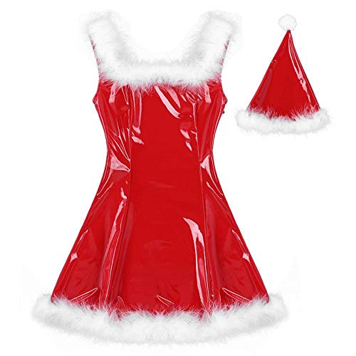 Bustiers & Korsettenvrouwen Mrs Kerstman Kostuum Kerst Cosplay Kostuum Vierkante Hals Mouwloze Witte Veer Trim Jurk Met Hoed - Image 7