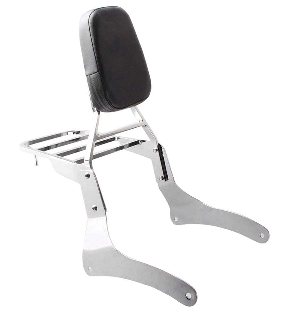 mueriche Comfortable Leather Backrest Sissy Bar + Luggage Rack Pad Compatible With Kawasaki Vulcan 900 VN900 1996-2018 (Chrome) (Chrome)