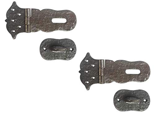 Adonai Hardware "Paran" Heavy Duty Cast Iron Safety Locking Hasp and Staple (6" x 2 Pack, Natural Iron) for Vintage Pirates Treasure Chest, Trunks, Wooden Jewelry Box, Cases, Furniture and Sheds