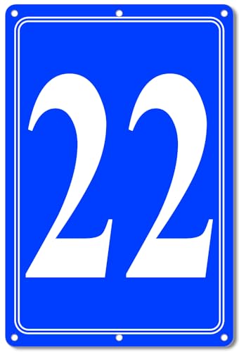 Image of Premium Aluminum Number Signs 22, Metal 12 inch X 8 inch Blue Numbered Signs Outdoor for Parking Lots, Floor, Dock, Court, Aisle, Field, High Visibility, No Fade, Weather-resistant