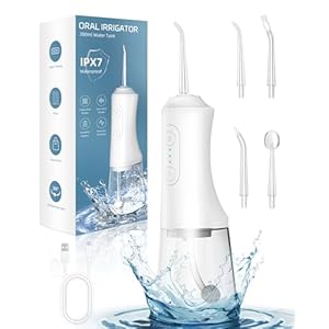 Cordless Water Dental Flosser Teeth Cleaner, 4 Modes Water Dental Flosser Teeth Pick 300ML Portable Rechargeable, IPX7 Waterproof Oral Irrigator Flosser Cleaning Kit for, Gums, Braces Care (White)