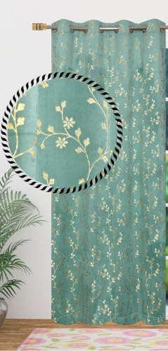 Image of Velvet Room Darkening Long Door Curtain 9 Feet, Golden Foil Print