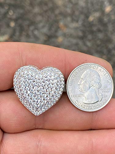 Solid 925 Sterling Silver - Heart Shaped - Large Hip Hop Iced Ring - Fully Flooded Out Man Made Diamonds - Sizes 7-13 (8) #TOP7
