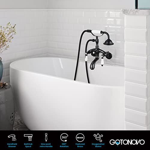 Clawfoot Tub Bathtub Oil Rubbed Bronze Shower Faucet With Hand Shower Sprayer Wall Mount Bronze Ceramics 2 Double Handle Shower Faucet System Telephone Shape #TOP4