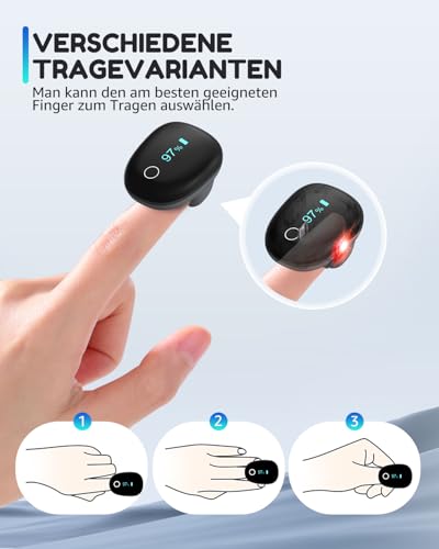 Wiederaufladbares O2 ring Bluetooth-Blutsauerstoffmessgerät für die Fingerspitze zur kontinuierlichen Messung von SpO2 und Pulsfrequenz