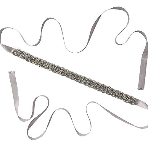SparY Mujer Cinturón Cruzado Boda Estrás Vestido Decorar Cristal Cinta Accesorios Cinturilla Fiesta para Vestidos de Novia Hecho a Mano Matrimonio (Blanco) - Gris, Free Size