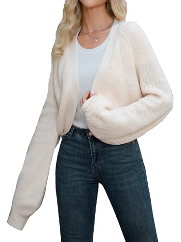 Women's Oversized Open Front Cardigans Cropped Sweaters Long Lantern Sleeve Knitted Bolero Tops2