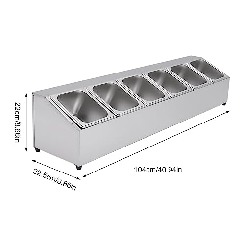 Scatola per ingredienti in acciaio inox, contenitore per condimenti a 6 griglie con coperchio, supporto per ingredienti da bar, conservazione durevole per spezie ed erbe, organizer da cucina