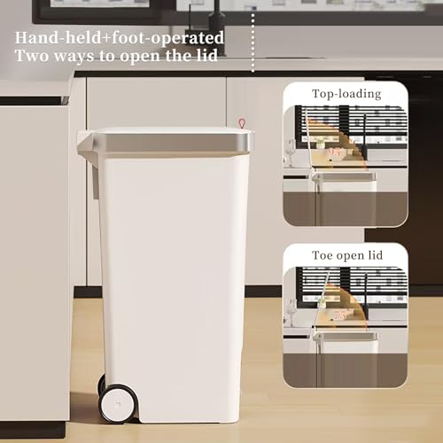 Image of WanWanKa Kitchen Trash Can with Lid,45L /12gallon Lagre Commerical Silcent-Close Lid Grabage Can Wheeled,Hands Free with Step On Foot Pedal Wastebasket,Back of Home,Laundry Room Tall Trash Can,White G