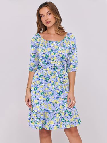 Image of ANRABESS Womens Lantern Short Sleeve Square Neck Casual Flowy Mini Dresses 2026 Holiday Summer Spring Beach Vacation Clothes