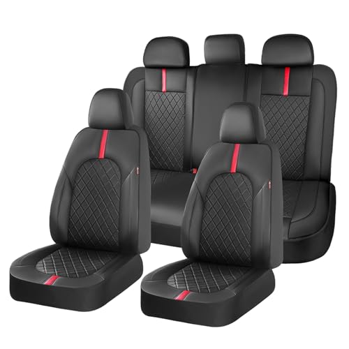 Image of Coverado Car Seat Covers Full Set, Waterproof Front Seats Back Seat Cover, Leather Seat Cushion Universal Fit for Most Cars (Black-Red)