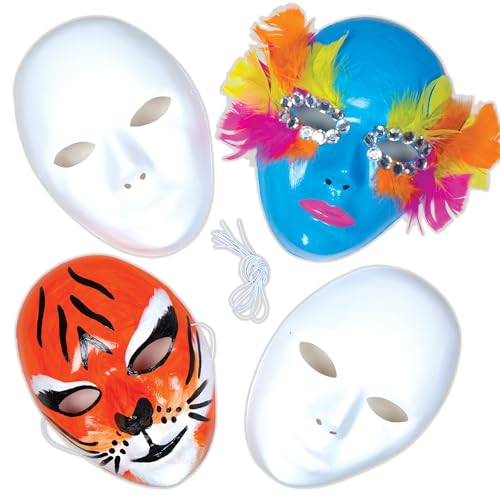 Baker Ross Masques en plastique blanc à personnaliser (Lot de 6) - Matériel créatif pour enfants...