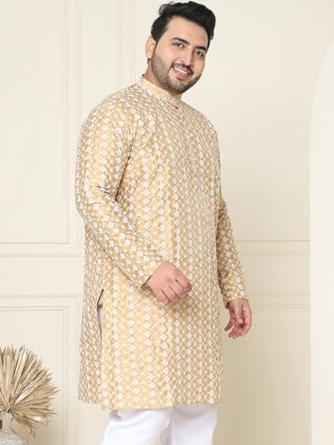 Sojanya Plus (Since 1958) Men's Silk Blend Dark Gold Embroidered Only Long Kurta