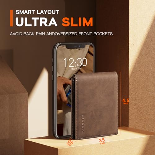 RUNBOX Wallet for Men Slim Leather Bifold RFID Blocking Minimalist Front Pocket Design with Gift Box2
