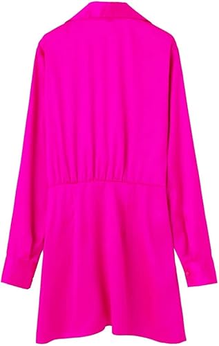 Miniatura 2 de Bciopll Mini vestido plisado con cuello corto para mujer, vestido camisero de satén de manga larga para oficina