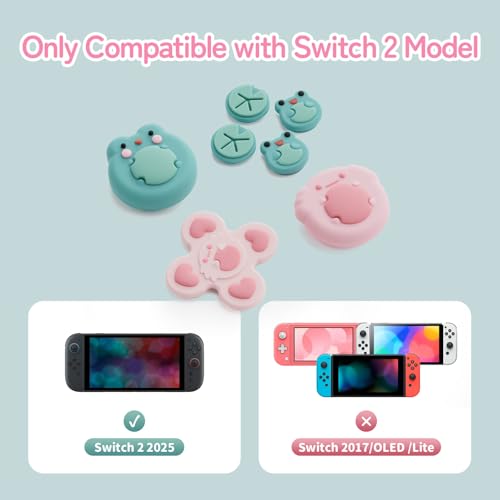 GeekShare Cross D-Pad-Tastenkappen-Set für Switch 2, Silikon Joystick Kappen, ABXY-Tasten-Aufkleber, Joystick Schutzzubehör, rutschfeste, Komfortablem (Frosch-Fischchen)